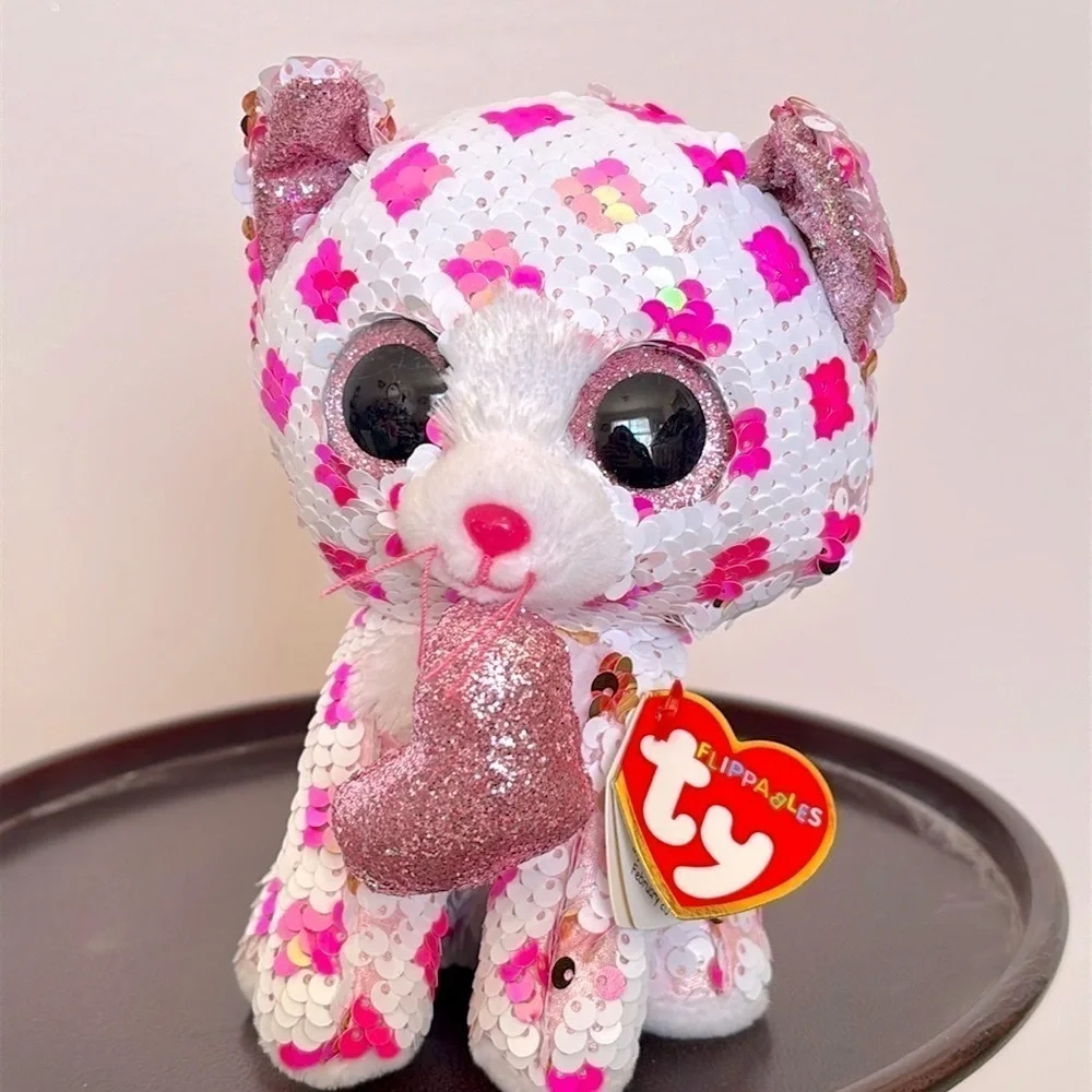 Brand New Ty FIippables Sequins Cupid the Valentine Cat Plush & Pink Boba Diary